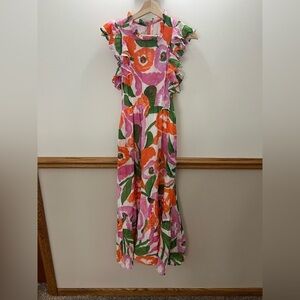 EUC Banjanan Hannah Floral Print Cotton Midi Dress Size Small Retails $380
